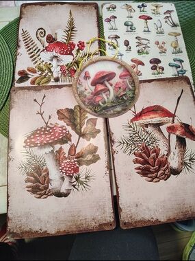Vintage-Style Red Mushroom Decorative Wall Plaques Set